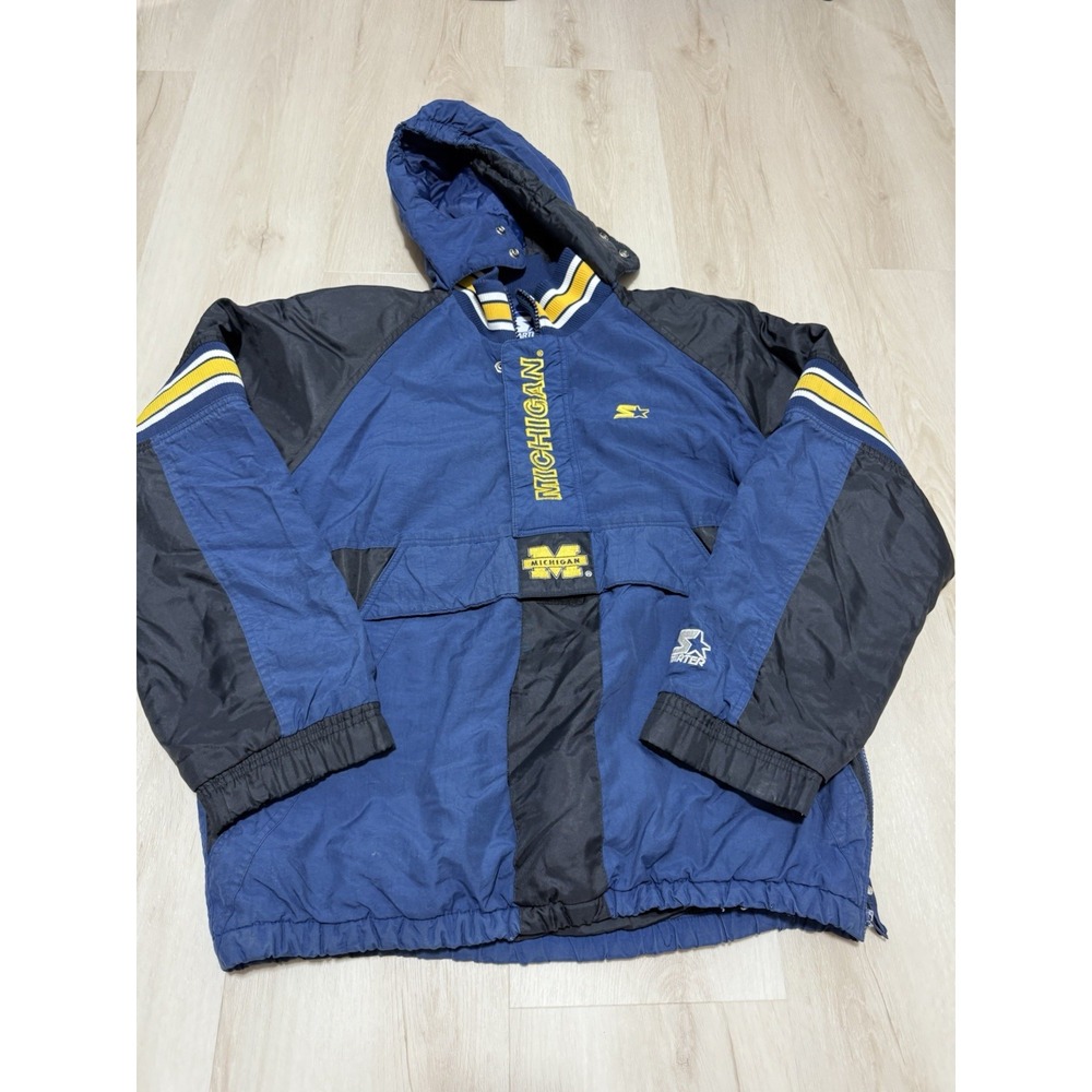 Vintage Starter Michigan Wolverines NCAA Pullover Jacket Blue Yellow Men's XL